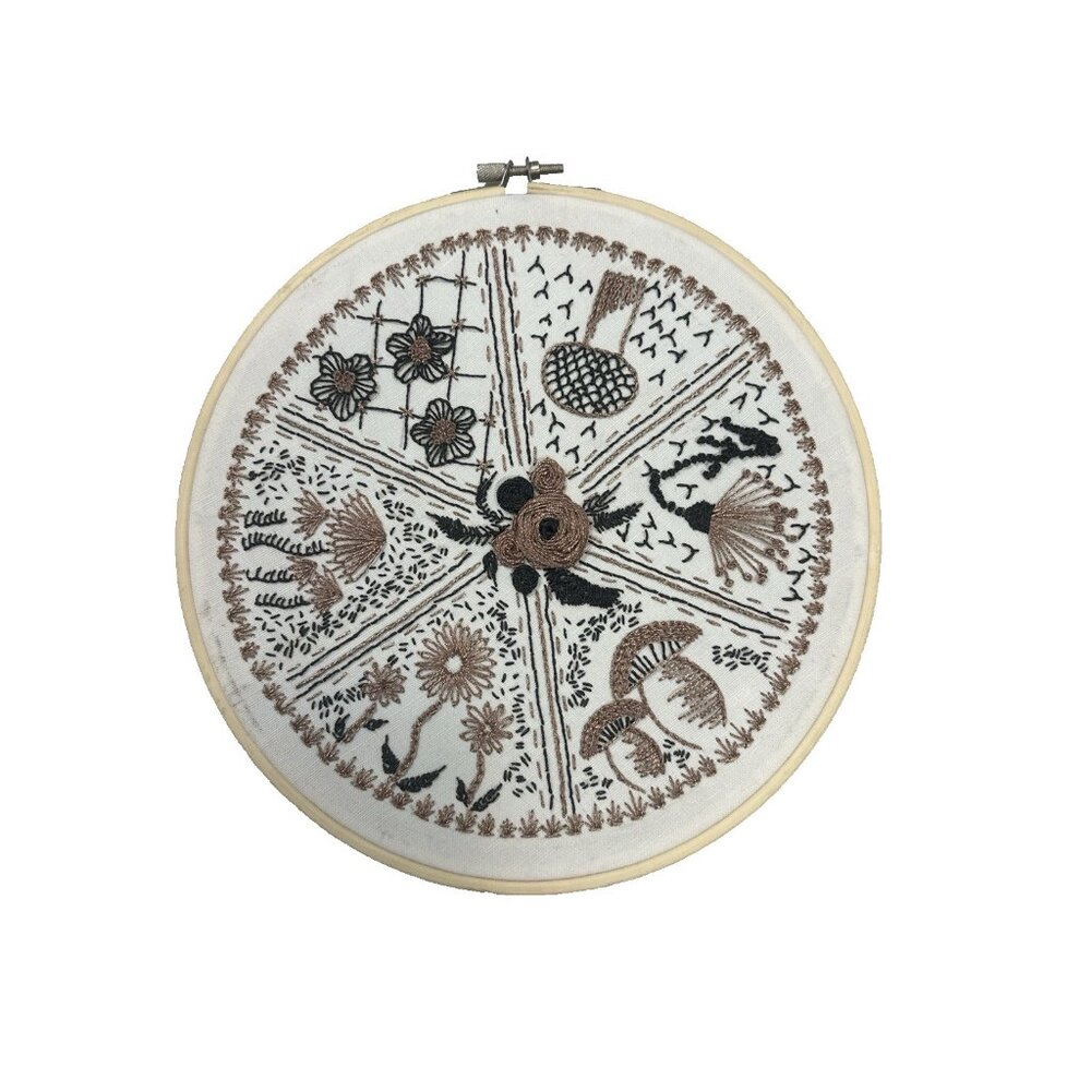 Hand Embroidered Hoop Art Botanical Mandala Textile Fiber Wall Decor Mushrooms